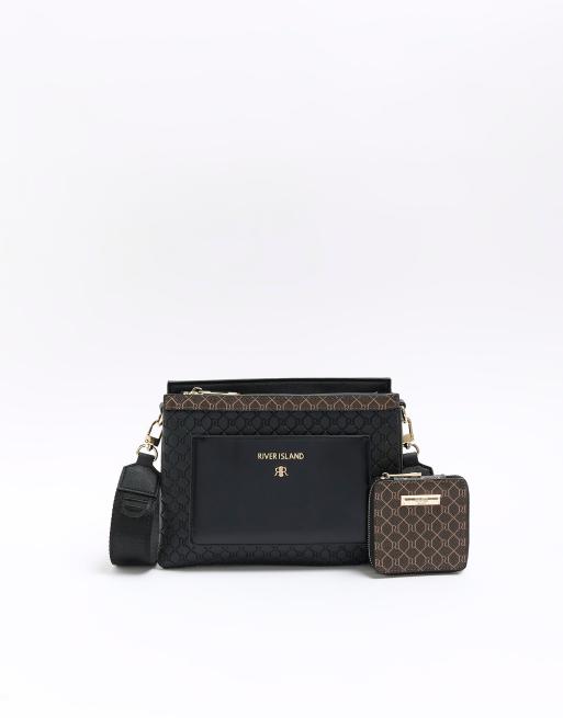 River Island - Crossbody tas met contrasterende details in zwart