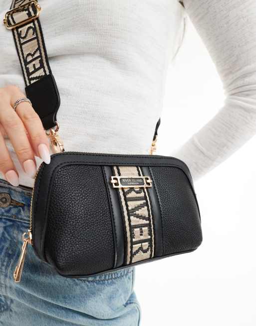 River Island - Crossbody tas met geweven accent in zwart