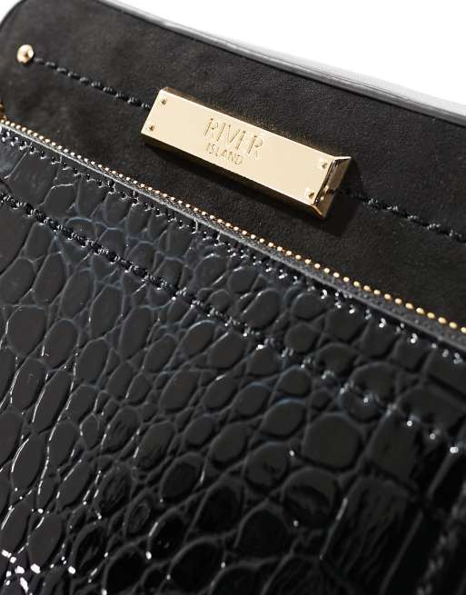 River Island - Crossbody tas met krok-effect in reliëf in zwart, 2 van 4