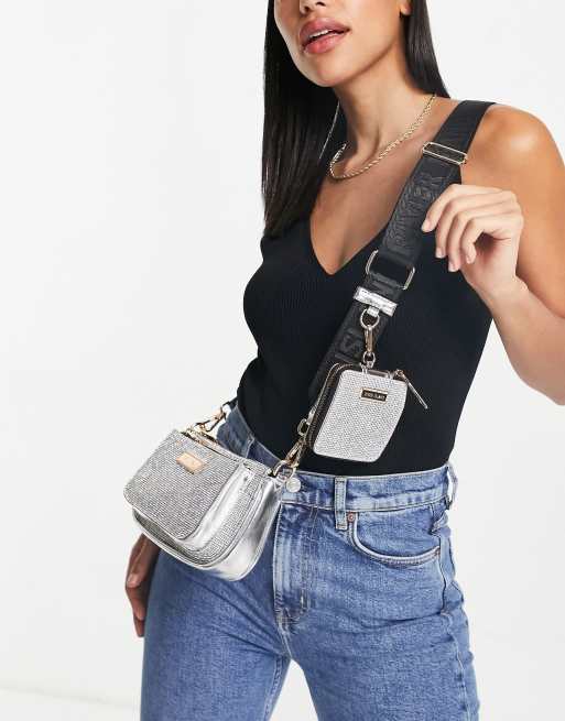 River Island Crossbody tas met siersteentjes in zilver ASOS
