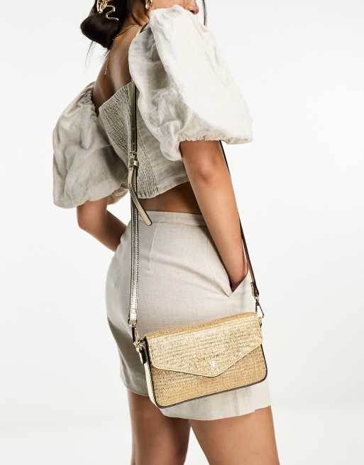 River Island - Crossbody tas van raffia in goud