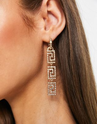 River Island crystal greek key earrings in gold tone