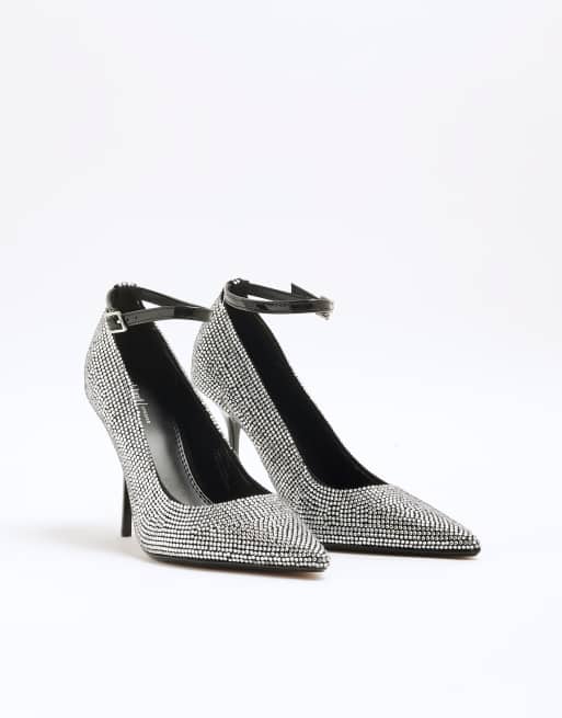 River Island crystal heeled pumps in black