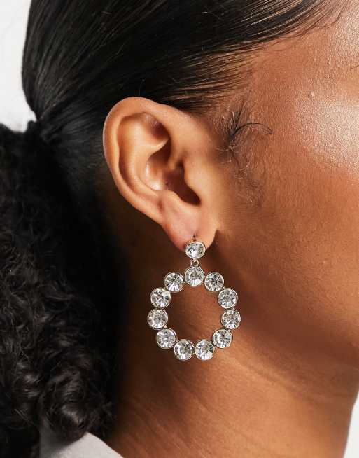 River Island crystal open circle earrings in gold tone ASOS