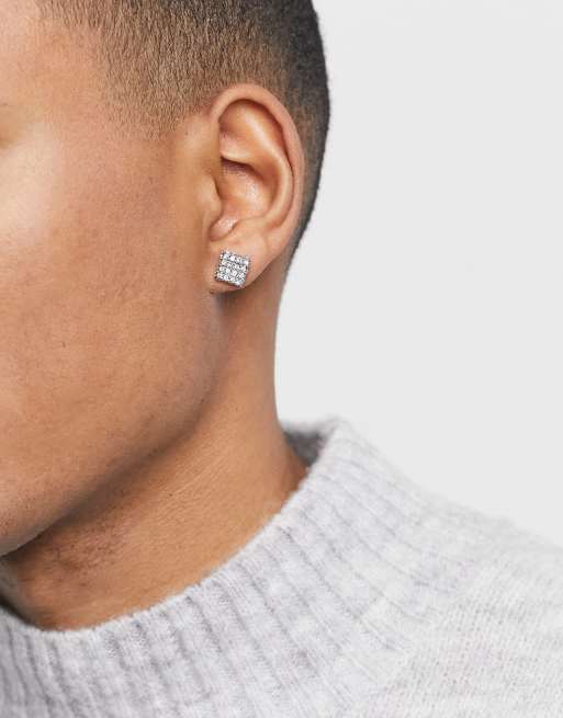 River Island crystal square stud earrings in silver ASOS