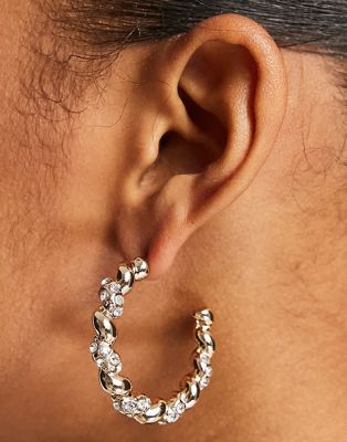River Island crystal twist hoop earrings in gold tone
