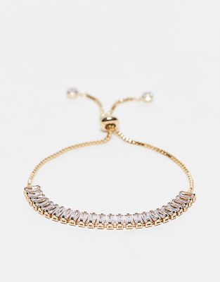 River Island Cubic Zirconia Adjuster Bracelet In Rose Gold Tone In Gold