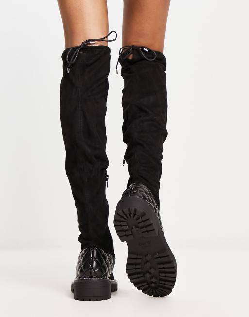 River Island Cuissardes matelass es en imitation daim Noir ASOS