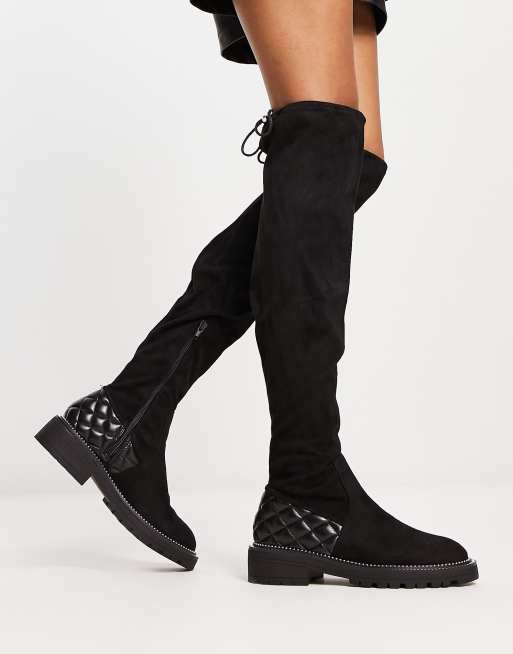 River Island Cuissardes matelass es en imitation daim Noir ASOS