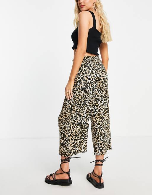 River Island - Culottebukser med rynket talje i brun med leopardprint, 2 af 4