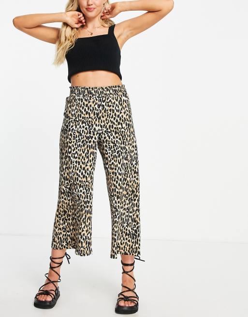 River Island - Culottebukser med rynket talje i brun med leopardprint, 4 af 4