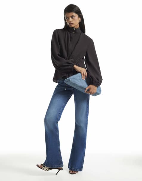 River Island Cupro funnel neck jacket in brown - view 1