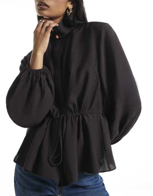 River Island Cupro funnel neck jacket in brown, 2 of 4