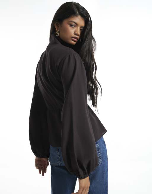 River Island Cupro funnel neck jacket in brown, 4 of 4