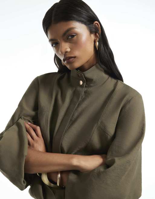 River Island Cupro funnel neck mini dress in khaki, 2 of 4