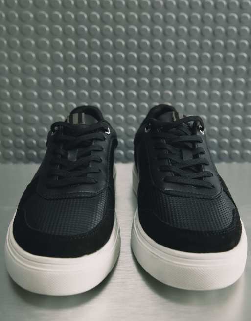 River Island Cupsole panelled lace up trainers in black, 3 of 4