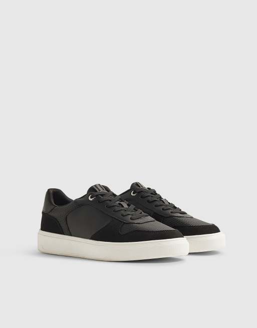 River Island Cupsole panelled lace up trainers in black, 4 of 4