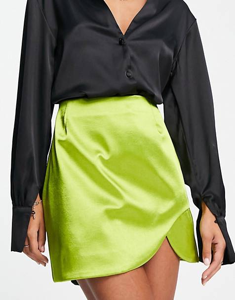 Floerns Women's Fringe Trim Wrap Front High Waist Asymmetrical Hem Mini Skirt 
