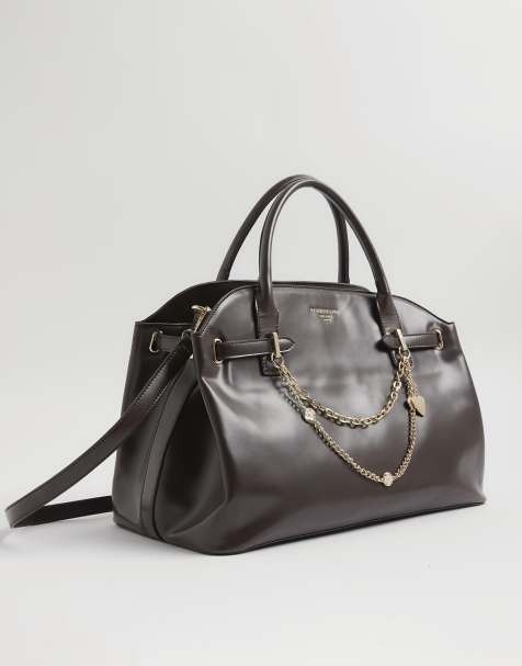 River Island Curve top charm tote bag in brown - dark - view 1
