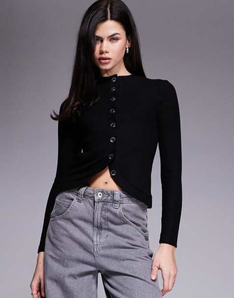 River Island curved hem cardigan in black - view 1