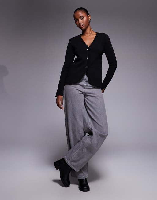 River Island curved hem detail cardigan in black , 2 of 4