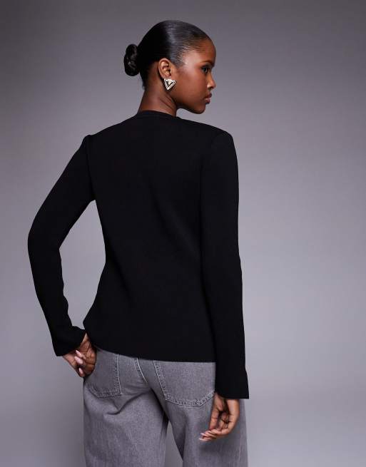 River Island curved hem detail cardigan in black , 3 of 4