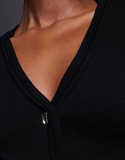 River Island curved hem detail cardigan in black , 4 of 4