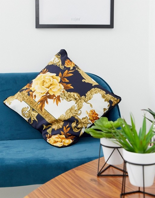River Island cushion with baroque style print in multi