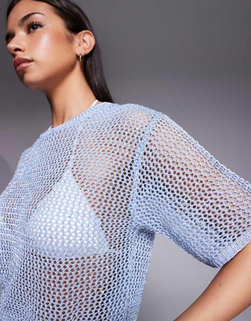 River Island cut and sew top in medium blue, 4 of 4