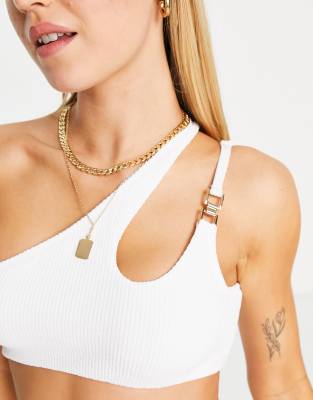 River Island cut out asymmetric shoulder bikini top in white - ASOS Price Checker