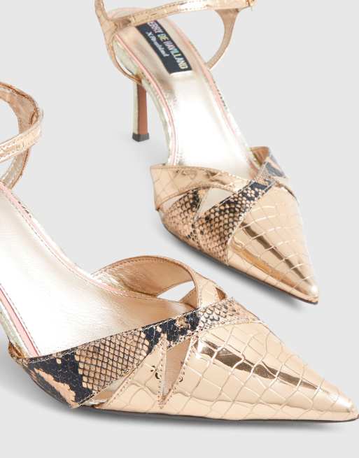 River Island Cut out detail court heels in rose gold, 3 of 4