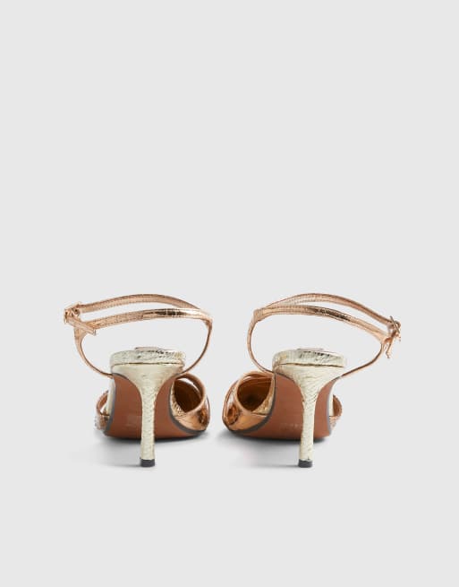 River Island Cut out detail court heels in rose gold, 4 of 4