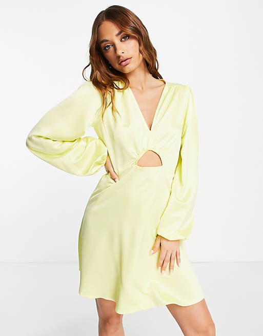 River Island cut out detail mini dress in yellow