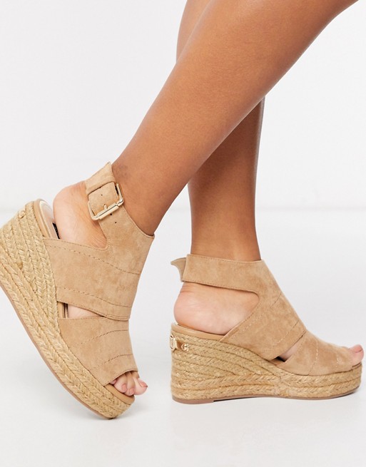 River Island cut out detail wedge sandal in beige
