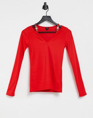 River Island cut out hardware v neck top in red