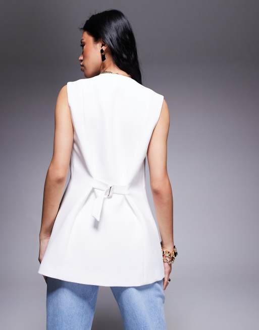 River Island cut-out sleeveless blazer in white
