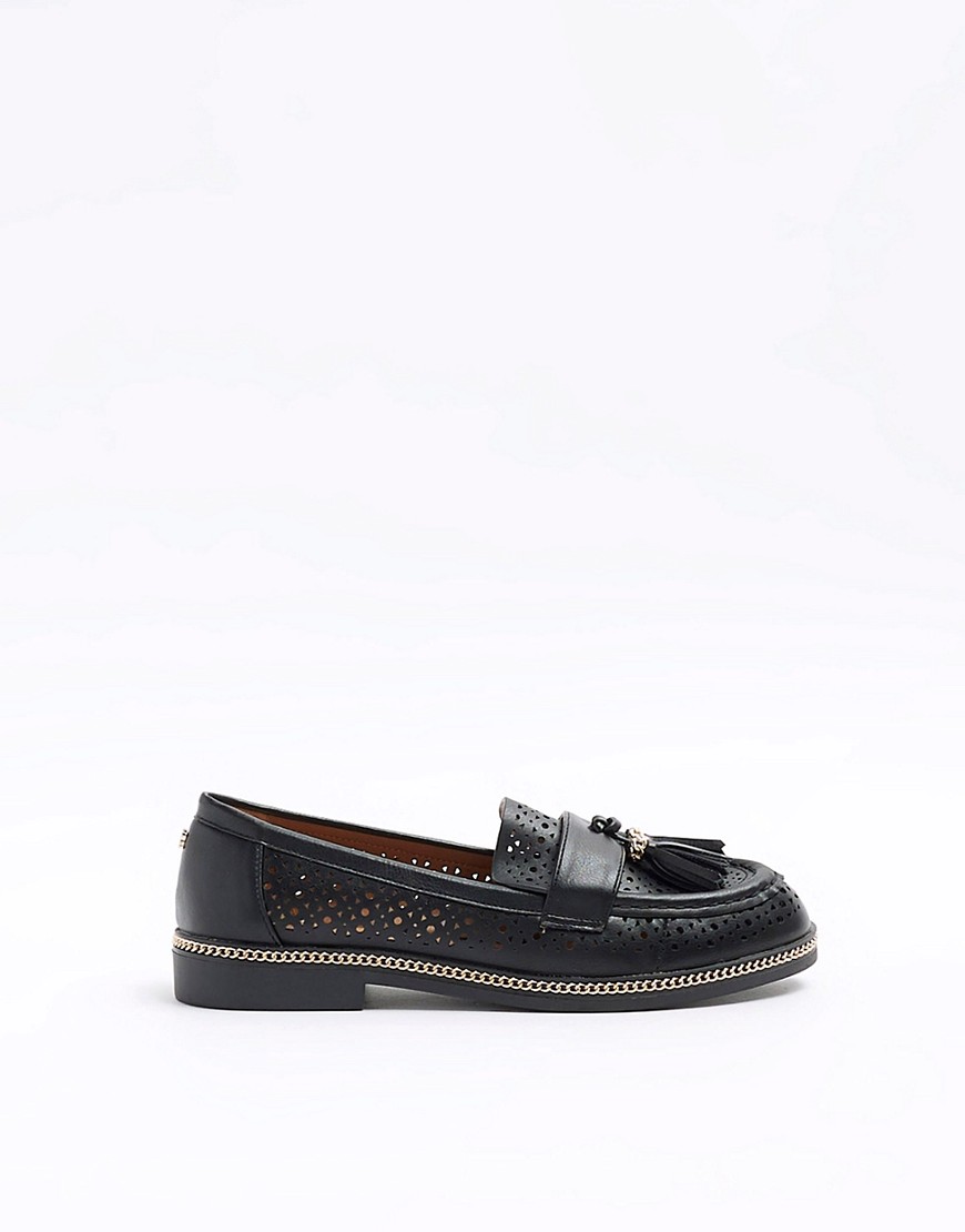River Island Cut out tassel loafers in black