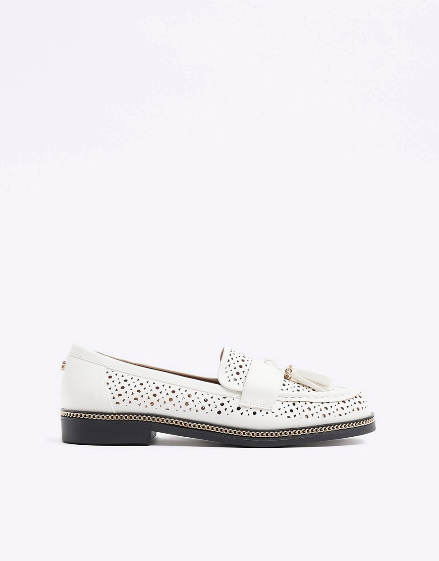 River Island Cut out tassel loafers in white