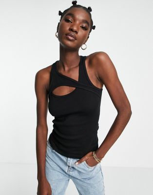 River Island cut out vest top in black