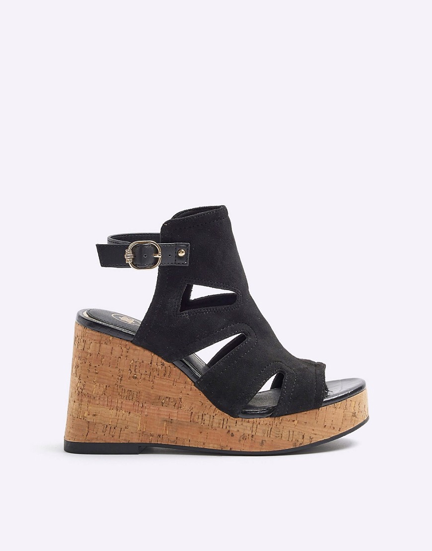 River Island Cut out wedge sandals in black