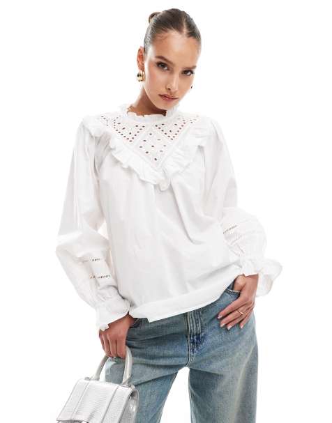 River Island cutwork blouse in white - view 1