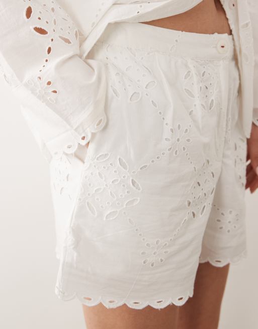 River Island cutwork poplin short co-ord in white, 2 of 5