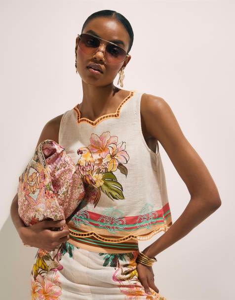 River Island Cutwork print shell top in cream - view 1