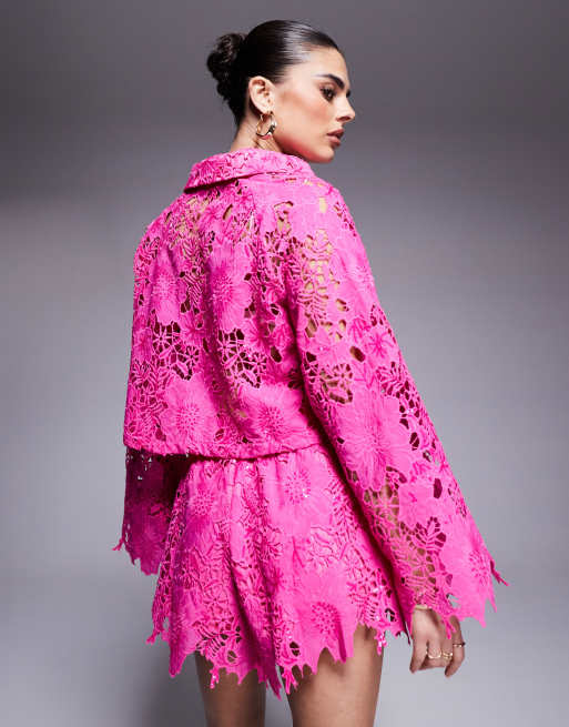 River Island cutwork sequin shirt in pink - part of a set | ASOS
