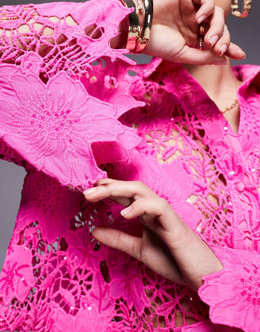 River Island cutwork sequin shirt in pink - part of a set | ASOS