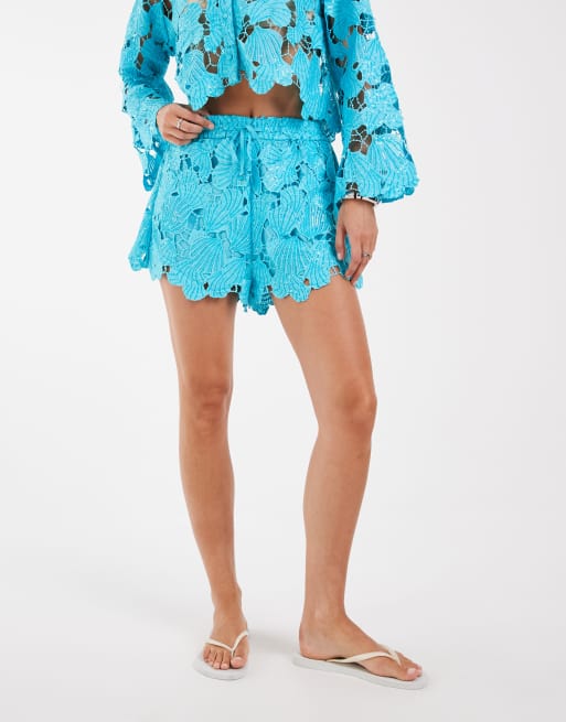 River Island cutwork sequin short co-ord in blue, 3 of 5