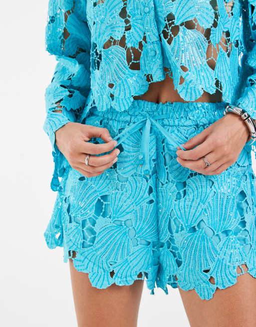 River Island cutwork sequined shorts in blue - part of a set, 4 of 5