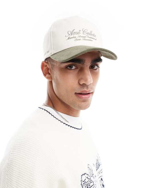 River Island – Czapka z daszkiem z kolorach ecru i khaki z napisem