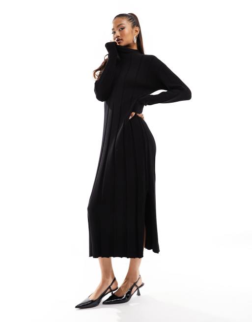River Island – Czarna dzianinowa sukienka maxi z golfem 