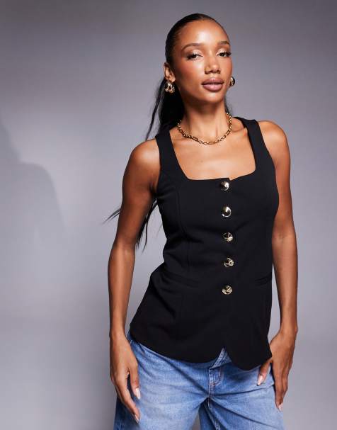 River Island square neck waistcoat in black